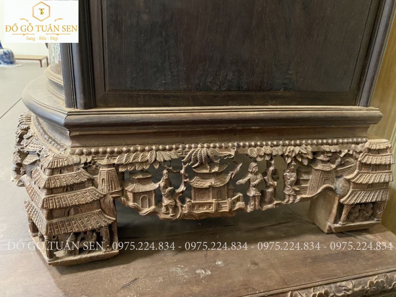 Hình ảnh chi tiết tủ chè cánh cong  khảm ốc 